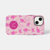 Girl Pink Sleek Cat Pattern Monogramm iPhone Hülle (Rückseite (Horizontal))