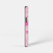 Girl Pink Sleek Cat Pattern Monogramm iPhone Hülle (Rechte Seite)