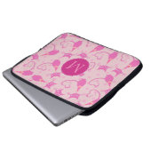 Girl Pink Sleek Cat Pattern Monogramm Laptopschutzhülle (Vorne Knopf)