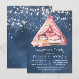 Girl Pink Sleepover Glamping Zelt Geburtstag Einladung