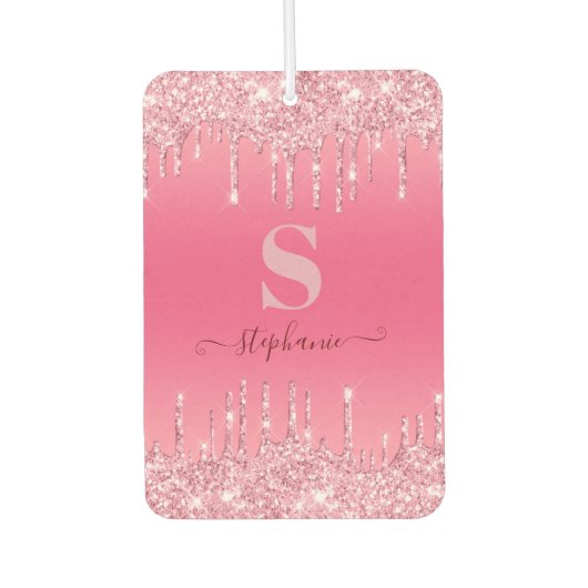 Girl Pink Sparkle Glitzer Monogram Autolufterfrischer (Vorderseite)