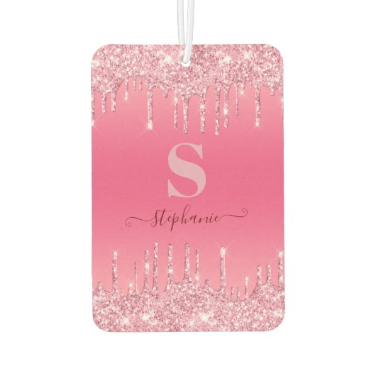 Girl Pink Sparkle Glitzer Monogram Autolufterfrischer (Rückseite)