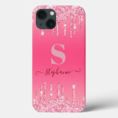 Girl Pink Sparkle Glitzer Monogram Case-Mate iPhone Hülle (Rückseite)