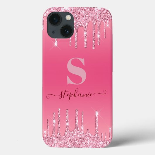 Girl Pink Sparkle Glitzer Monogram Case-Mate iPhone Hülle (Rückseite)