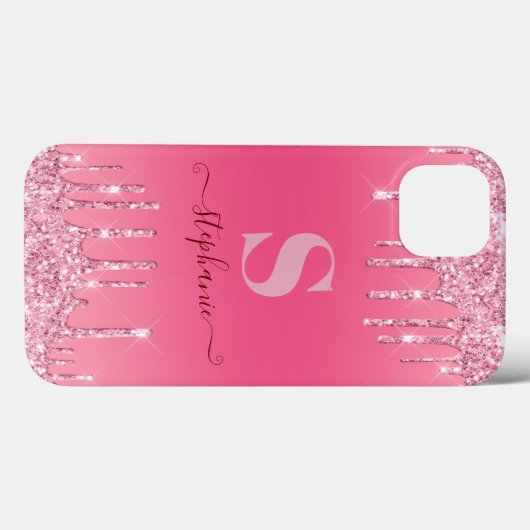 Girl Pink Sparkle Glitzer Monogram Case-Mate iPhone Hülle (Rückseite (Horizontal))