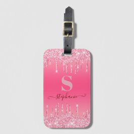 Girl Pink Sparkle Glitzer Monogram Gepäckanhänger