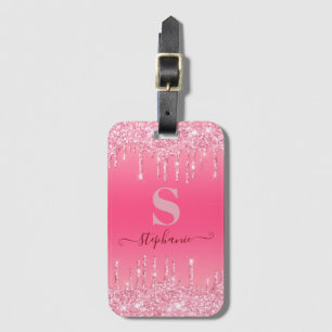 Girl Pink Sparkle Glitzer Monogram Gepäckanhänger