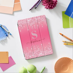 Girl Pink Sparkle Glitzer Monogram iPad Air Hülle