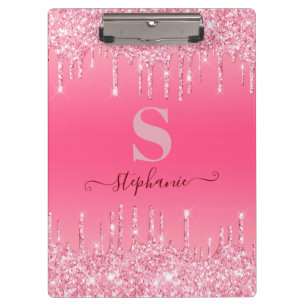 Girl Pink Sparkle Glitzer Monogram Klemmbrett