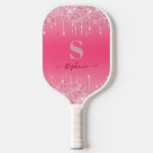 Girl Pink Sparkle Glitzer Monogram Pickleball Schläger (Vorderseite)