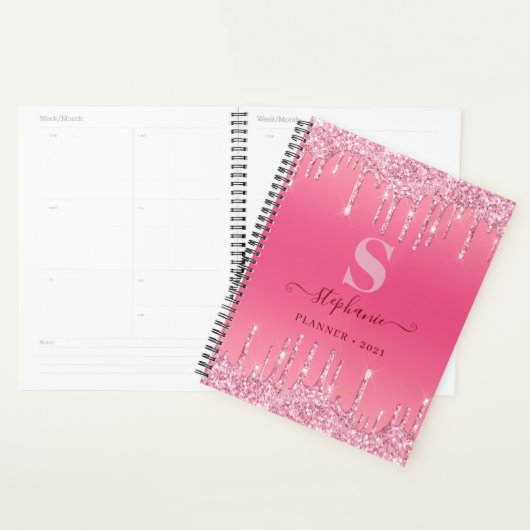 Girl Pink Sparkle Glitzer Monogram Planer (Anzeige)