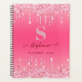 Girl Pink Sparkle Glitzer Monogram Planer (Vorderseite)