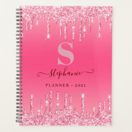 Girl Pink Sparkle Glitzer Monogram Planer