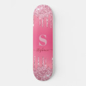 Girl Pink Sparkle Glitzer Monogram Skateboard (Vorderseite)