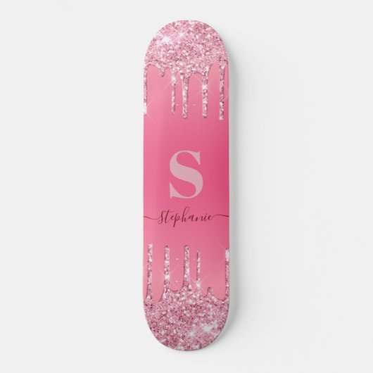 Girl Pink Sparkle Glitzer Monogram Skateboard (Vorderseite)