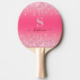 Girl Pink Sparkle Glitzer Monogram Tischtennis Schläger