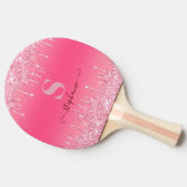 Girl Pink Sparkle Glitzer Monogram Tischtennis Schläger (Seitenansicht)