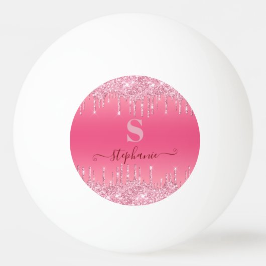 Girl Pink Sparkle Glitzer Monogram Tischtennisball (Vorderseite)