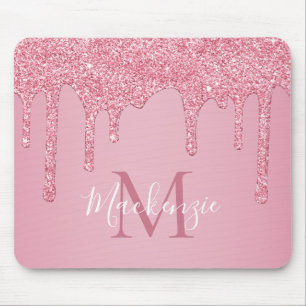 Girl Pink Sparkle Glitzer Tropfens Monogram Mousepad