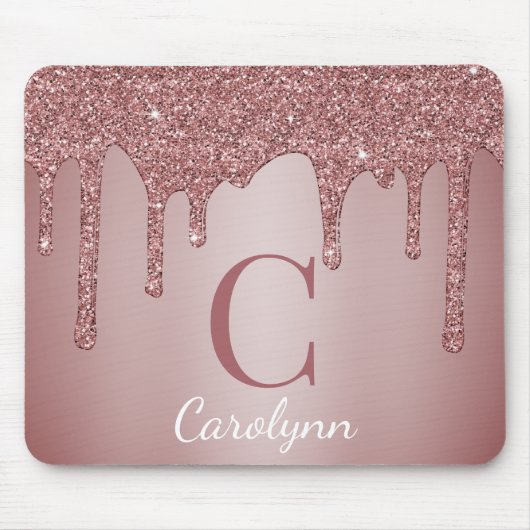 Girl Pink Sparkle Glitzer Tropfens Monogram Mousepad (Vorne)