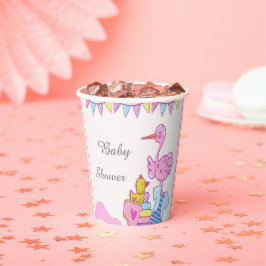 Girl Pink Stork Baby Shooting Cup Pappbecher