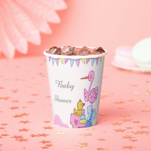 Girl Pink Stork Baby Shooting Cup Pappbecher (Insitu)
