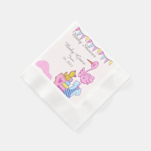 Girl Pink Stork Babyduschpapier geprägt Napkin Serviette (Ecke)