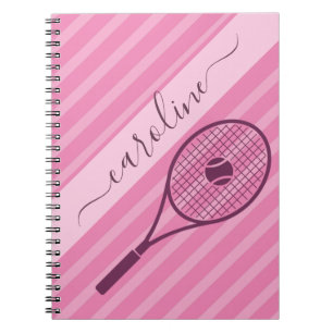 Girl Pink Striped Tennis Racket Ball Spieler Name Notizblock