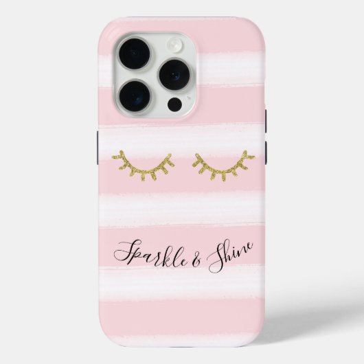 Girl Pink Stripes Gold Glitzer Eyelashes Case-Mate iPhone Hülle (Rückseite)