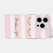 Girl Pink Stripes Gold Glitzer Eyelashes Case-Mate iPhone Hülle (Rückseite (Horizontal))