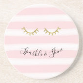 Girl Pink Stripes Gold Glitzer Eyelashes Getränkeuntersetzer (Vorne)