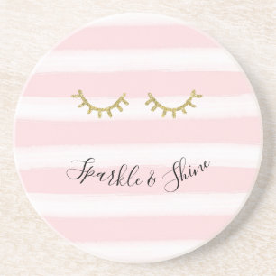 Girl Pink Stripes Gold Glitzer Eyelashes Getränkeuntersetzer