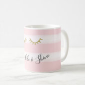 Girl Pink Stripes Gold Glitzer Eyelashes Kaffeetasse (VorderseiteRechts)