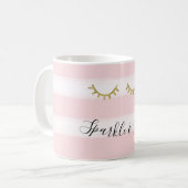 Girl Pink Stripes Gold Glitzer Eyelashes Kaffeetasse (Vorderseite Links)