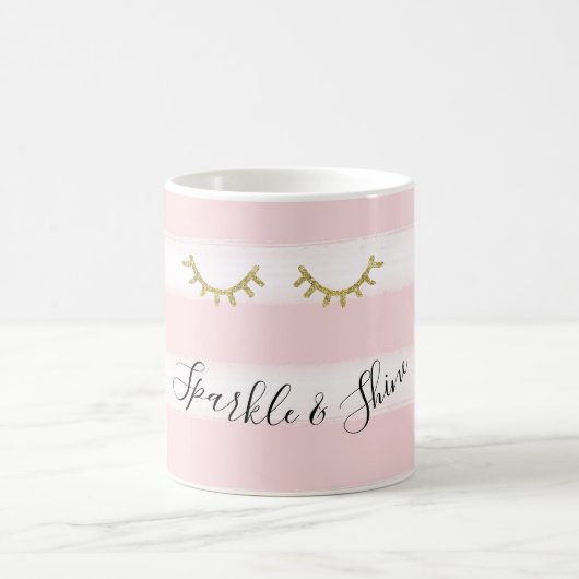 Girl Pink Stripes Gold Glitzer Eyelashes Kaffeetasse (Mittel)