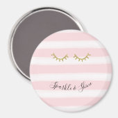 Girl Pink Stripes Gold Glitzer Eyelashes Magnet (Vorderseite/Rückseite)