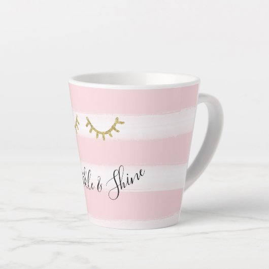 Girl Pink Stripes Gold Glitzer Eyelashes Milchtasse (Rechte Ecke)