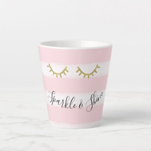 Girl Pink Stripes Gold Glitzer Eyelashes Milchtasse