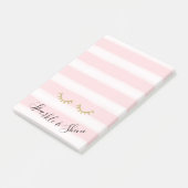 Girl Pink Stripes Gold Glitzer Eyelashes Post-it Klebezettel (angewinkelt)