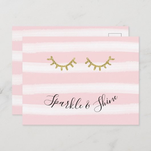 Girl Pink Stripes Gold Glitzer Eyelashes Postkarte (Vorne/Hinten)