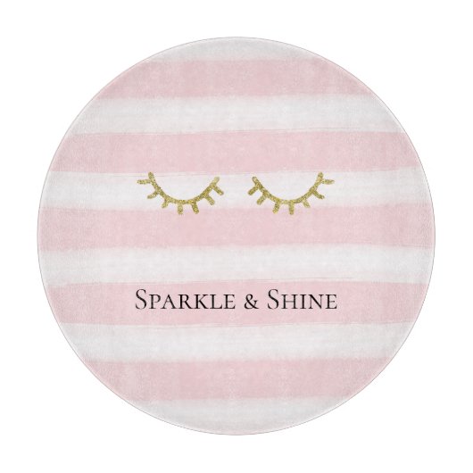 Girl Pink Stripes Gold Glitzer Eyelashes Schneidebrett (Vorderseite)