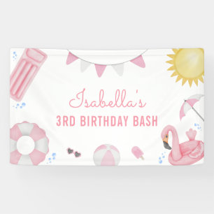 Girl Pink Summer Pool Party Geburtstagsbanner Banner