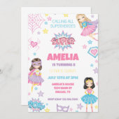 Girl Pink Superhero Einladung zum Geburtstag (Vorne/Hinten)