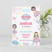 Girl Pink Superhero Einladung zum Geburtstag (Stehend Vorderseite)