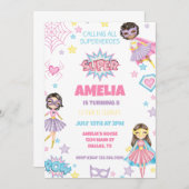 Girl Pink Superhero Einladung zum Geburtstag (Vorne/Hinten)