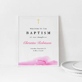 Girl Pink Tinte Christening Taufe Willkommen Poster