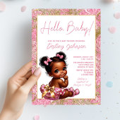Girl Pink und Gold "Hello Baby" Kinderdusche Einladung