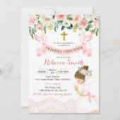 Girl Pink und Gold Primera Comunion Einladung (Vorderseite)