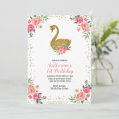 Girl Pink und Gold Swan zum Geburtstag Einladung (Stehend Vorderseite)
