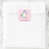 Girl Pink unicorn Dieses Buch gehört zur Nam Quadratischer Aufkleber (Tasche)